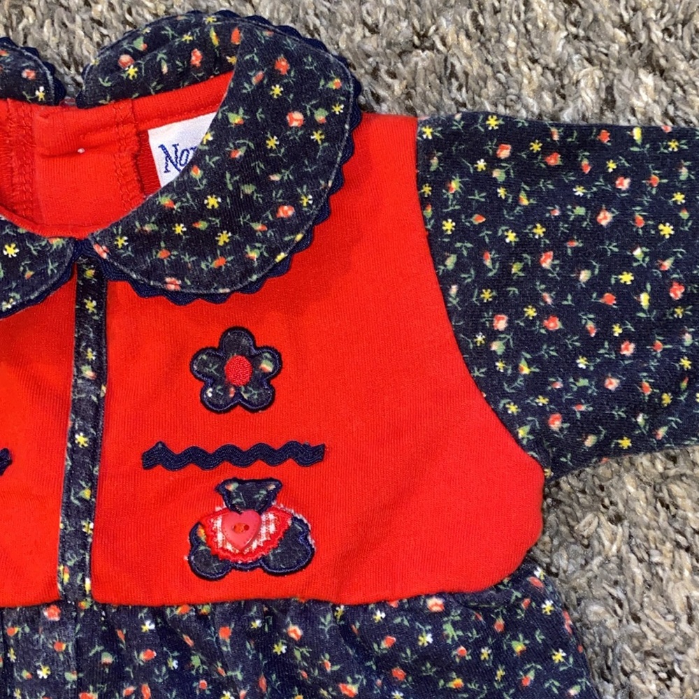 Vintage Navy and Red Long Sleeve Baby Romper 6 months